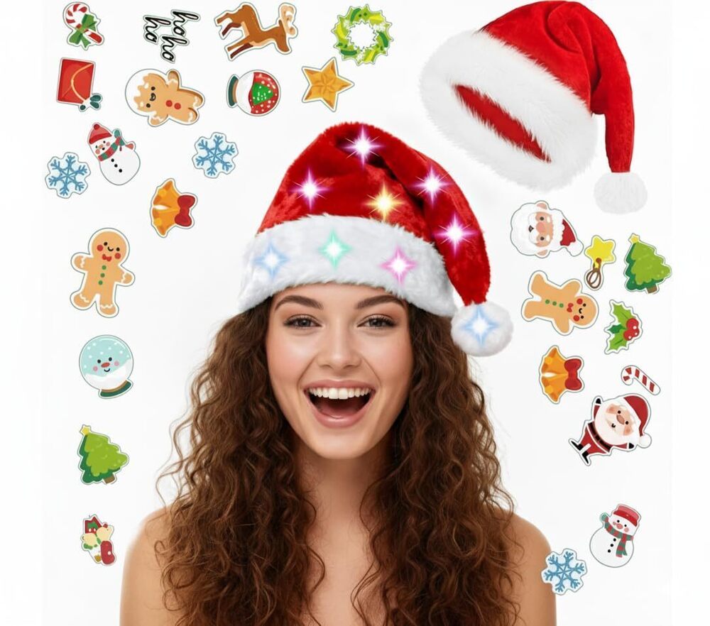 8997 Santa Hat, Santa Hats Adult with Colorful Led Strip Light, Christmas